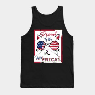 American Cat , 4th Of July Proud To Be Americat USA Flag Tank Top